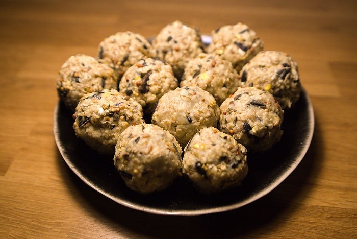 Fertige selbstgemachte Meisenknödel